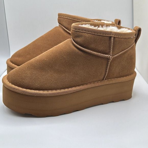 CUSHIONAIRE Women's Genuine Suede pull on platform boot +Memory Foam 8 CHESTNUT - Picture 3 of 7